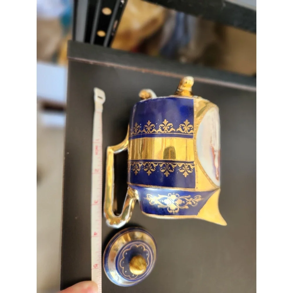 Antique Meissan Cobalt Gold‎ Grand Pictorial Romantic Couple Creamer + Sugar Set